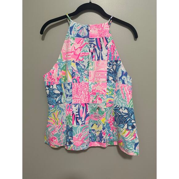 Lilly Pulitzer Pearl Top Pop Up Summer Remix Size 12 Patchwork Sleeveless Floral - Picture 6 of 8